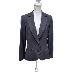 Etcetera dark brown Blazer jacket wool blend ruffle trim double button size 12